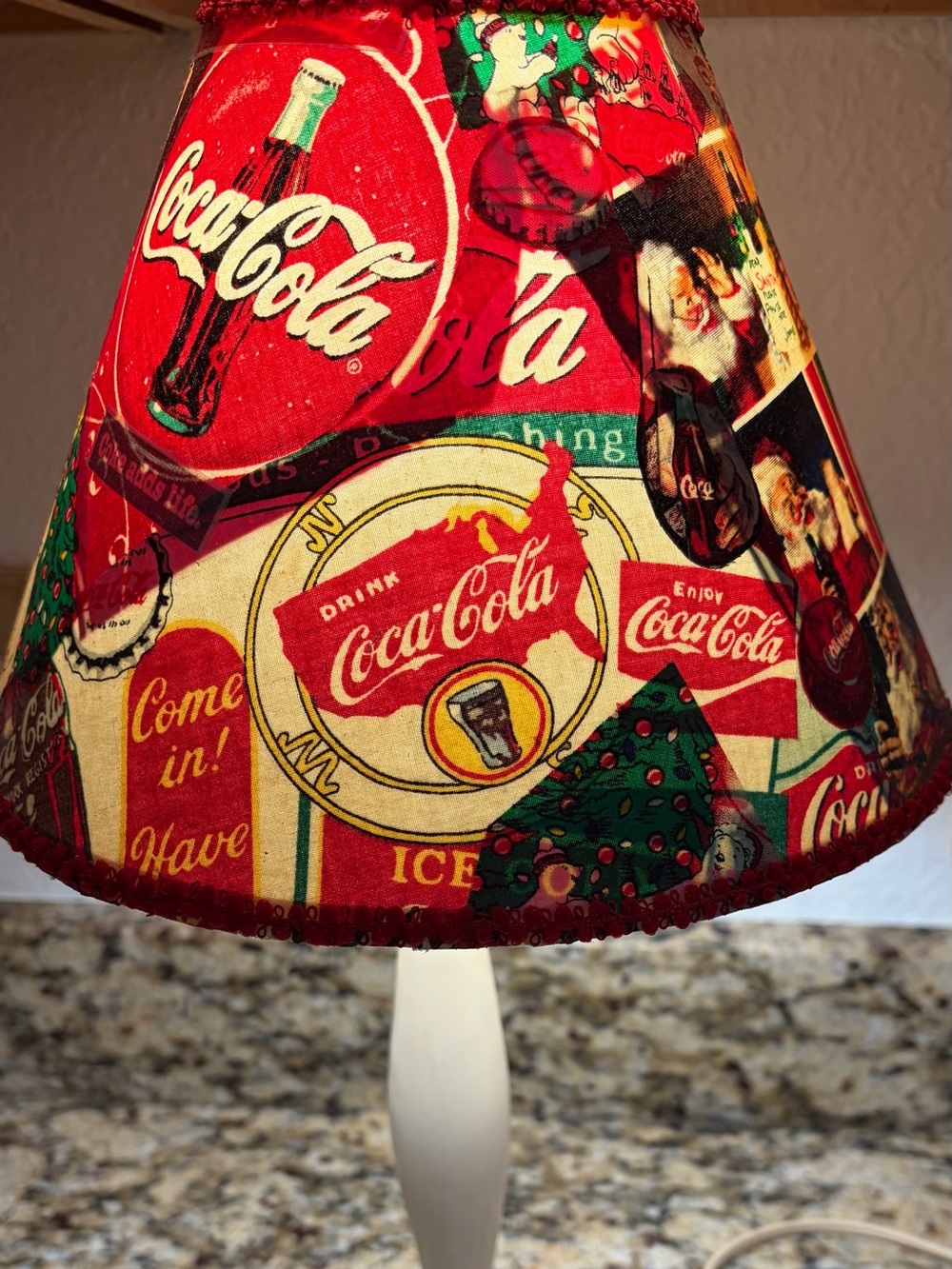 Coca-Cola Holiday FabricPatchwork Lampshade in Red & Green 17in Christmas